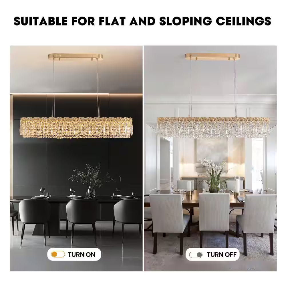 39 In. Modern Brass Crystal 1-Light Island Chandelier for Dining Room with Crystal Shades
