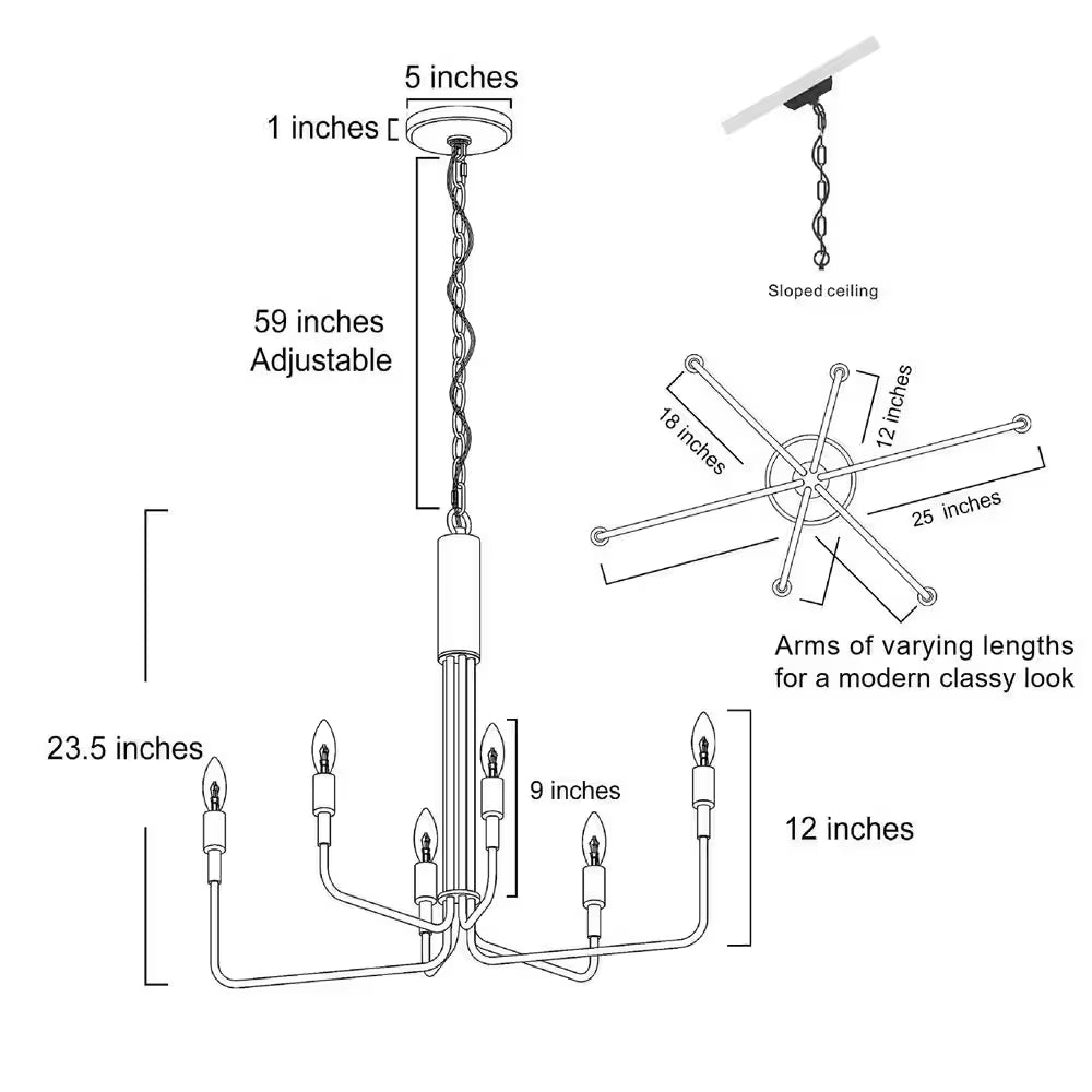Modern 6-Light Gold Asymmetric Candlestick Chandelier Contemporary Pendant Lighting for Dining Room Kitchen Living Room