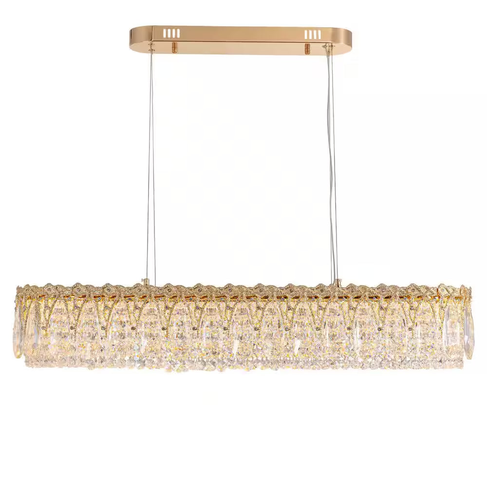 39 In. Modern Brass Crystal 1-Light Island Chandelier for Dining Room with Crystal Shades