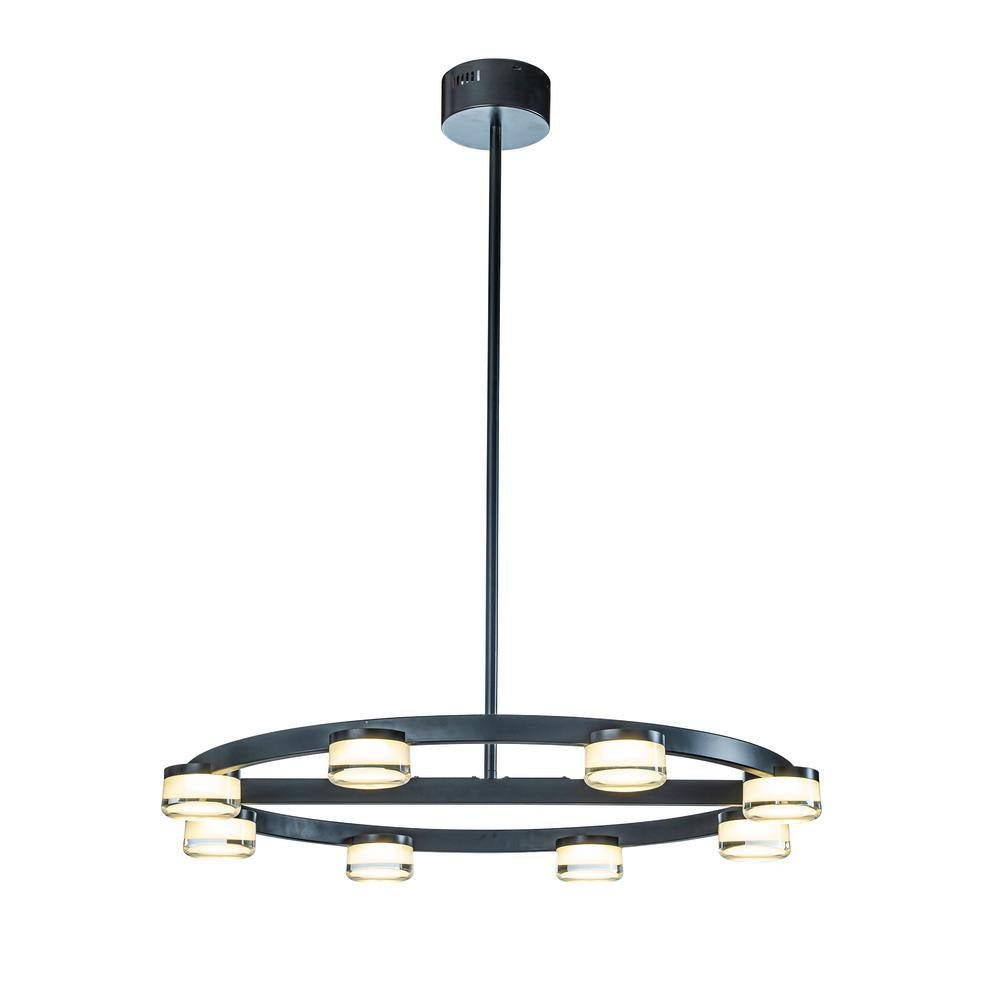 8-Light 32 In. W Modern Contemporary Wagon Wheel Circle Integrated LED Chandelier in Matte Black Buld Included