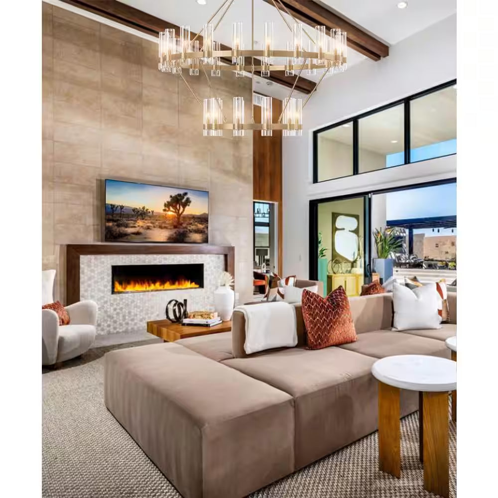Modern Chandelier 60 In. 30-Light Gold Wagon Wheel Chandelier for Dinning Room, Foyer, Living Room, Staircase