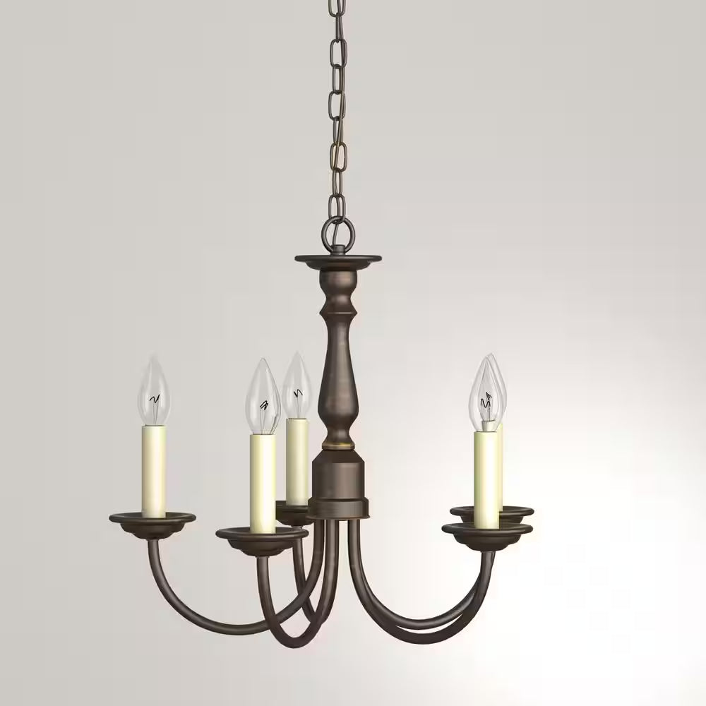 Five-Light Antique Bronze Ivory Candles Traditional Chandelier Light