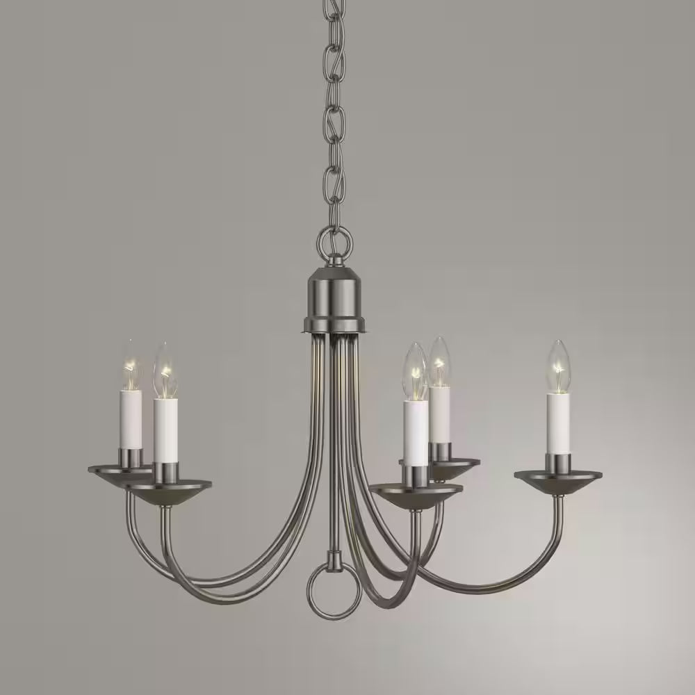 Five-Light Brushed Nickel White Candles Traditional Chandelier Light
