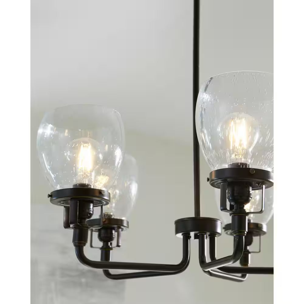 Belton 5-Light Bronze Transitional Industrial Hanging Chandelier with Clear Seeded Glass Shades