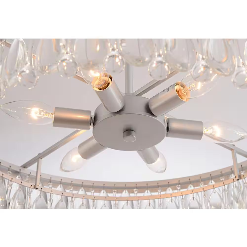 Adela 24 In. Dia Matte Silver Finish Crystal 6-Light Chandelier