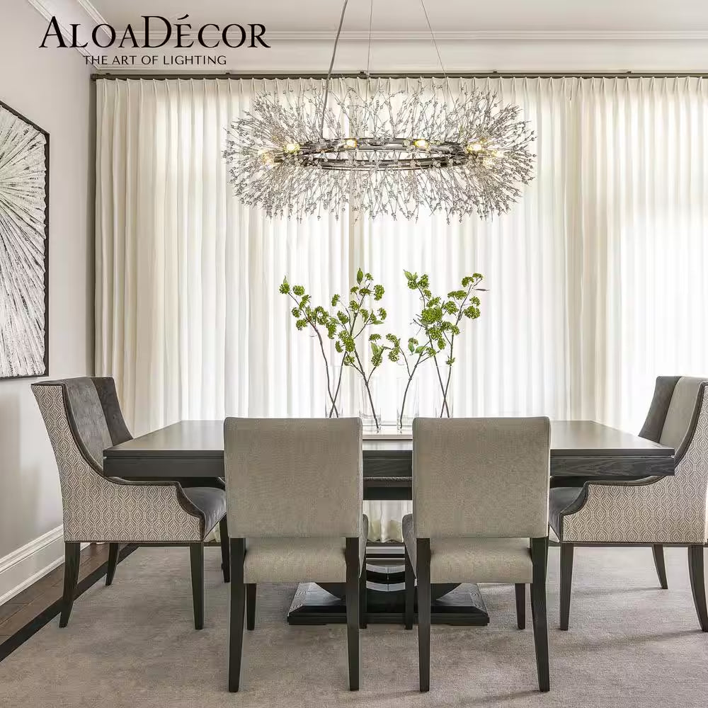 39 In. 12-Light Modern Firework Chrome Crystal Chandelier Glam round Pendant Light for Dining Room (No Bulbs Included)