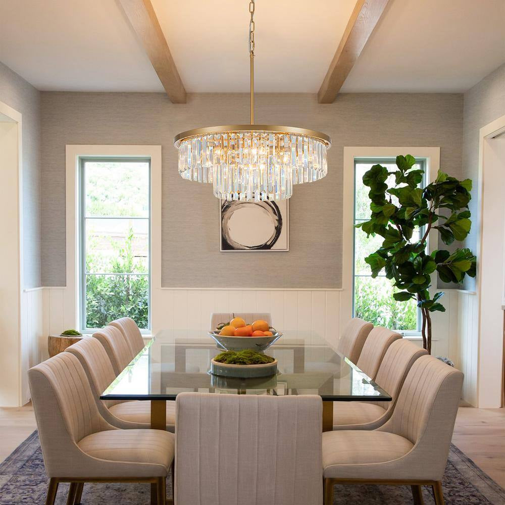 6-Light Gold Modern/Contemporary 2-Tier Drum Crystal Chandelier