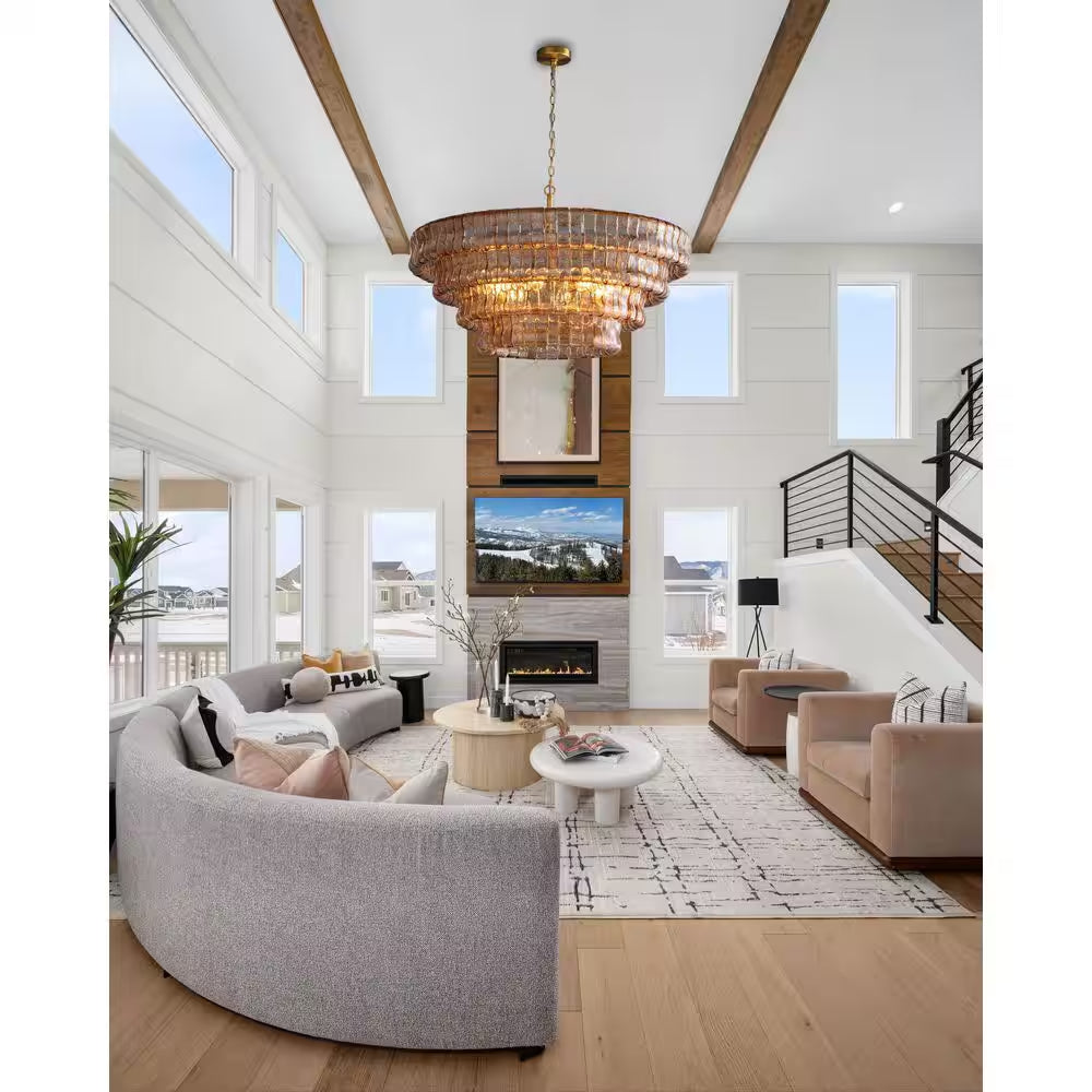 Modern Chandelier 36 In. 6-Lights Gold Crystal Drum Chandelier for Dining Room, Living Room, Kitchen Island, Foyer