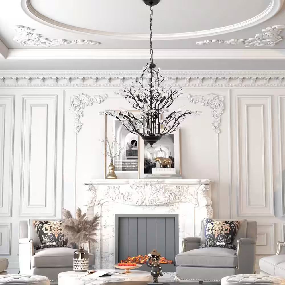 8-Light Unique Black Traditional Chandelier with Modern Crystal Accents