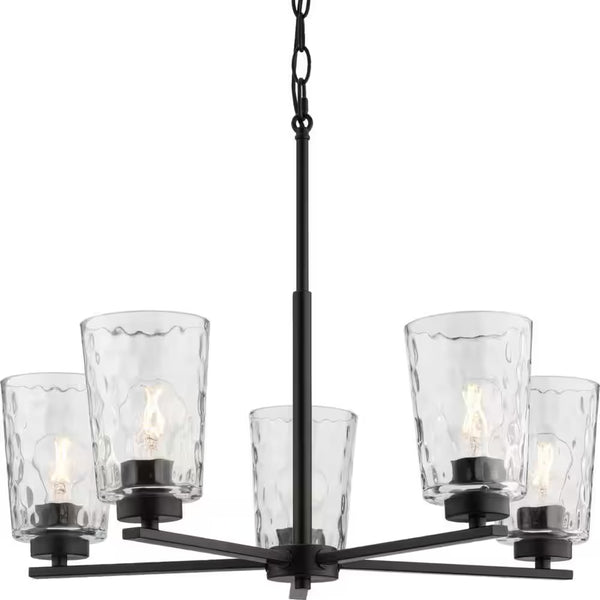 Mauzy Collection 5-Light Matte Black Transitional Chandelier with Clear Water Glass Shade for Dining Room