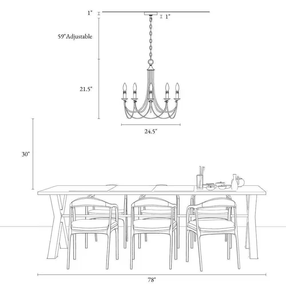 Modern Satin Gold French Country Farmhouse 5-Light Chandelier Vintage Candlestick High Ceiling Light