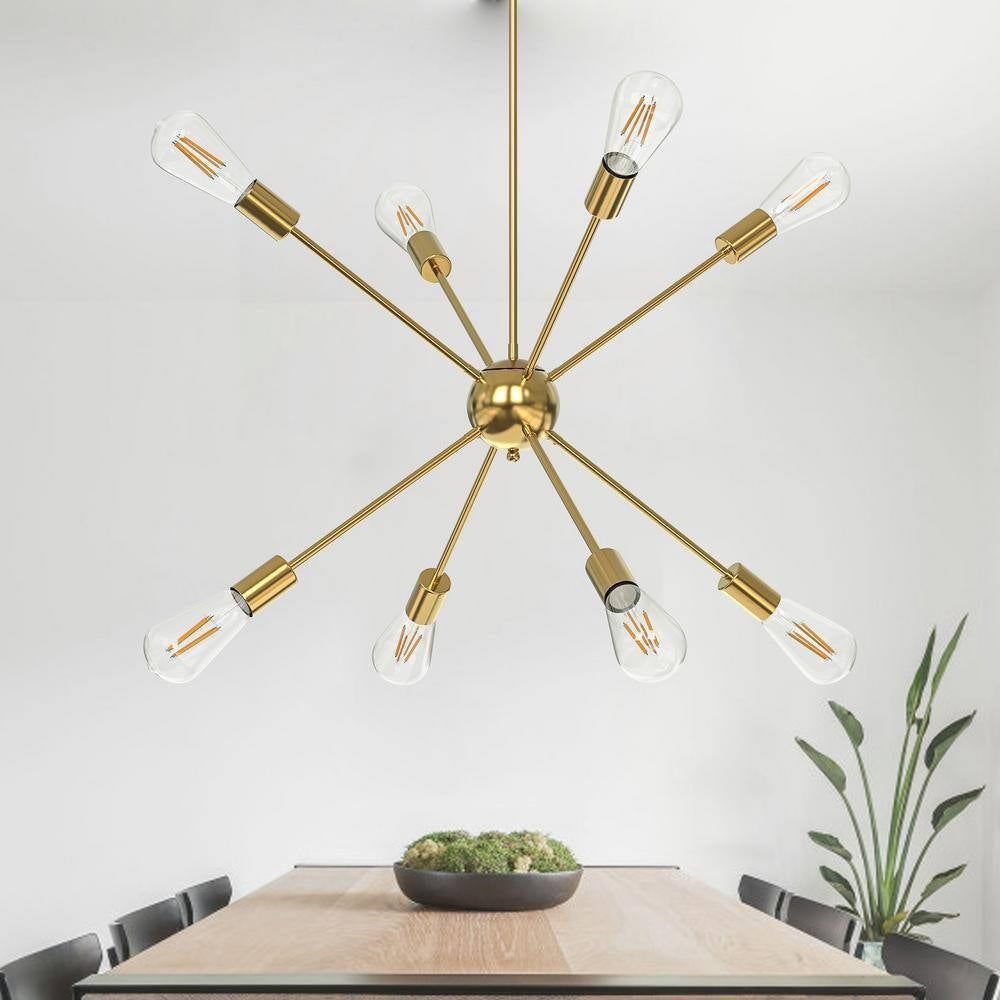8-Light Gold Sputnik Chandeliers, Modern Ceiling Light Fixture, Farmhouse Chandelier, Kitchen Light Fixtures Pendant