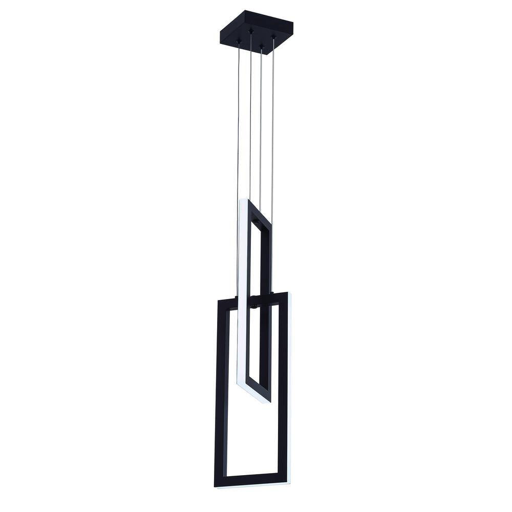 32-Watt 2-Light Square Black Integrated LED Pendant Light Adjustable Contemporary Chandelier