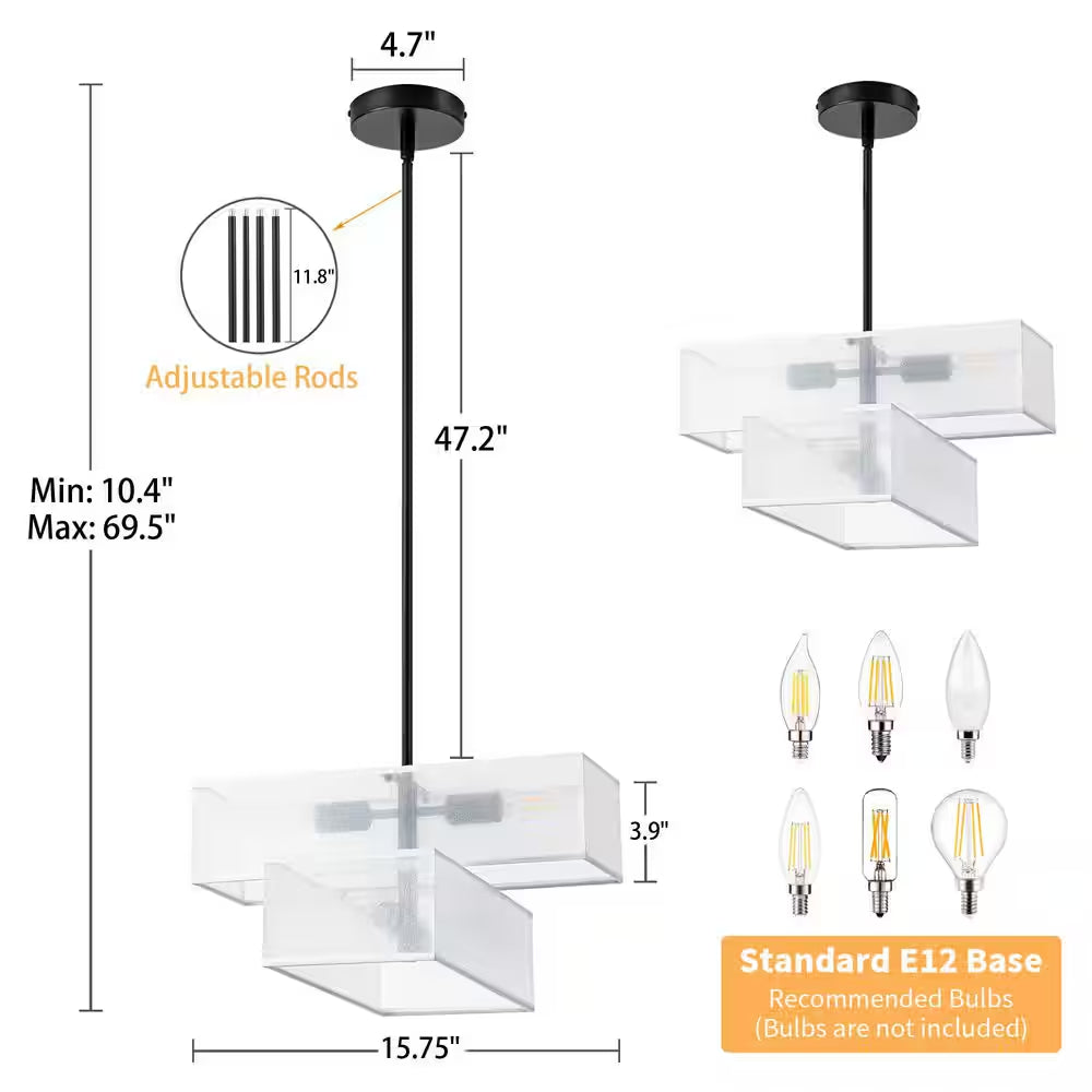4-Light Modern Farmhouse White Fabric Drum Chandelier for Kitchen Island with No Bulbs Included