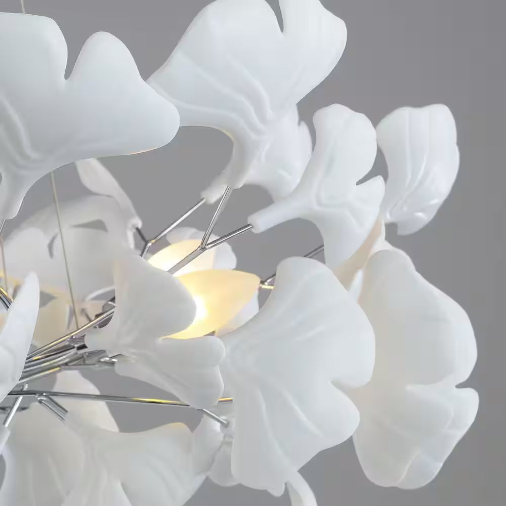 6 Light Silver Chandelier, Luxury Ginkgo Branch Chandelier for Living Room, Dining Room, Foyer, Kitchen Island-L31 In.