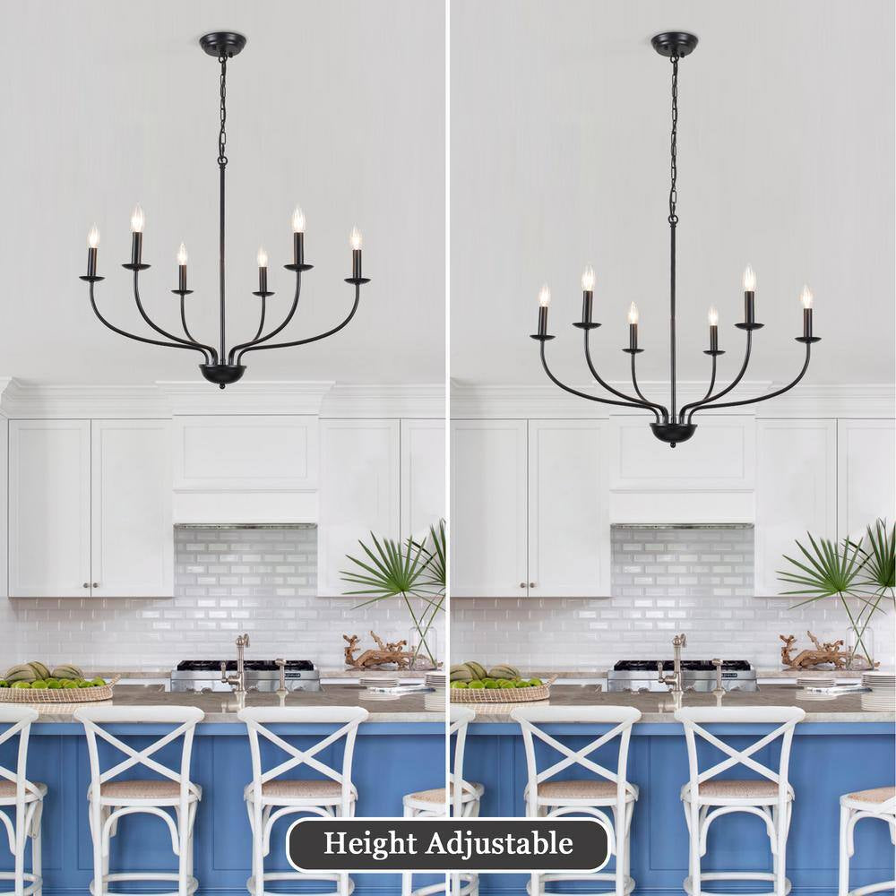 6-Light Black Linear Chandelier for Dining Room, French Country Candlestick Chandelier