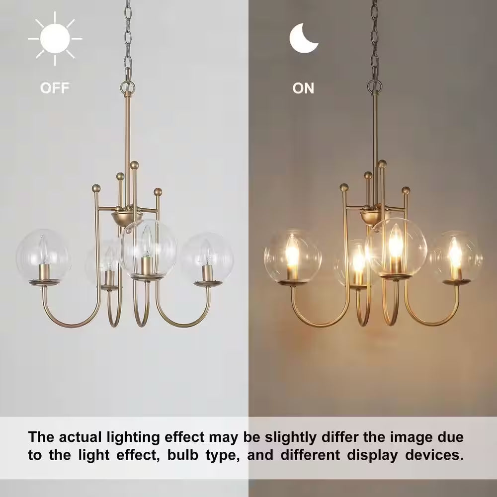Modern Gold Sputnik Kitchen Island Chandelier Transitional 4-Light Brass Globe Kitchen Light with Clear Glass Shade
