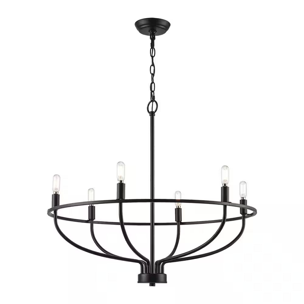 6-Light Black round Candle Chandelier Light Fixture