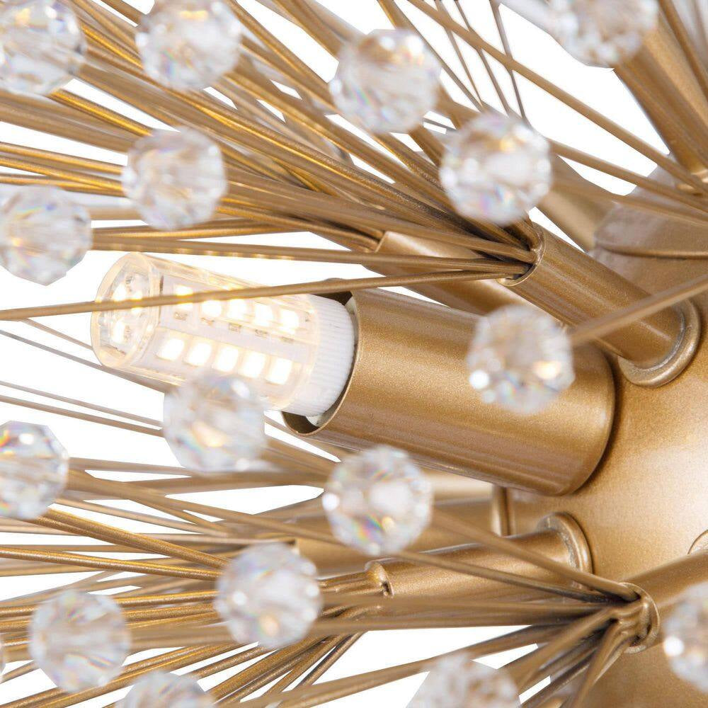 6 Light Sputnik Brass Dimmable Globe Ball Chandelier with Crystal Beaded