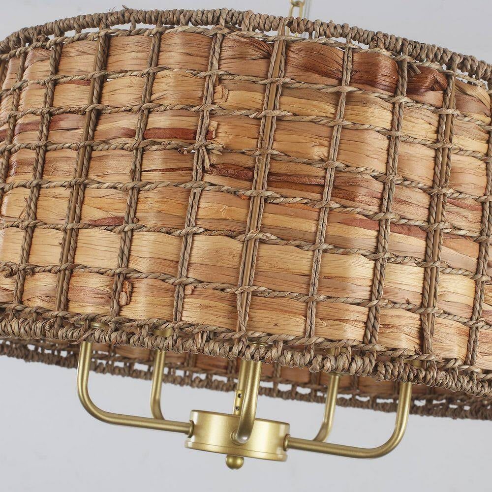 5-Light Gold Drum Bohemian Chandelier with Hand Woven Shade