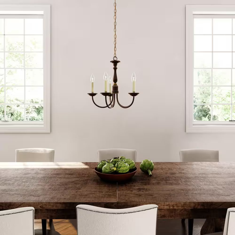 Five-Light Antique Bronze Ivory Candles Traditional Chandelier Light