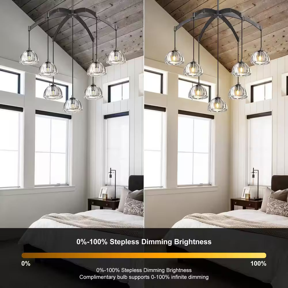 7 Light Hemisphere round Chandelier, 34 In. Black Dining Room Chandelier,Staircase Bedroom Chandelier, Modern Chandelier