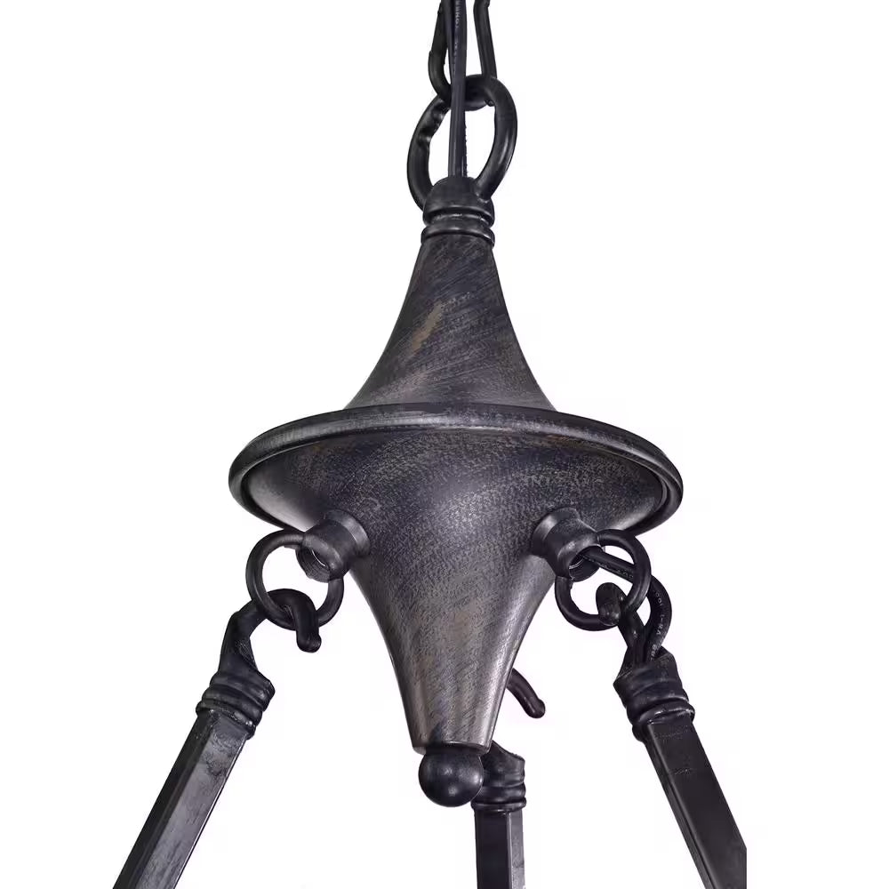Hartwell 6-Light Antique Black Modern Farmhouse round Candlestick Chandelier with Brass Candle Sleeves