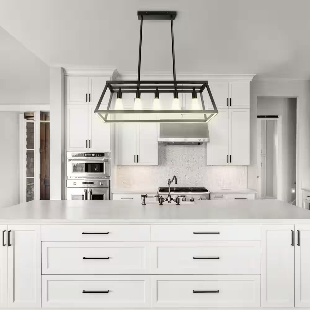 Katalyst 60-Watt 5-Light Matte Black Modern Adjustable CCT and 3-Light Modes Integrated LED Chandelier Light