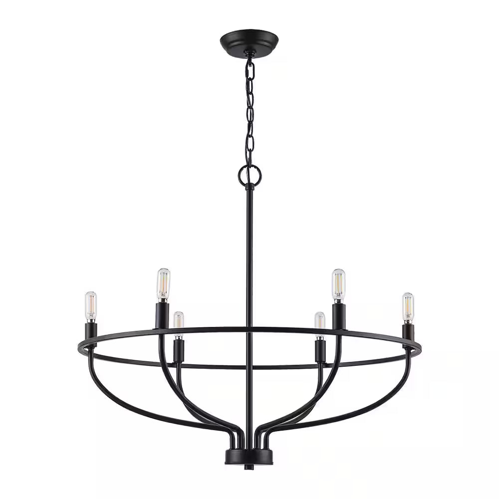 6-Light Black round Candle Chandelier Light Fixture