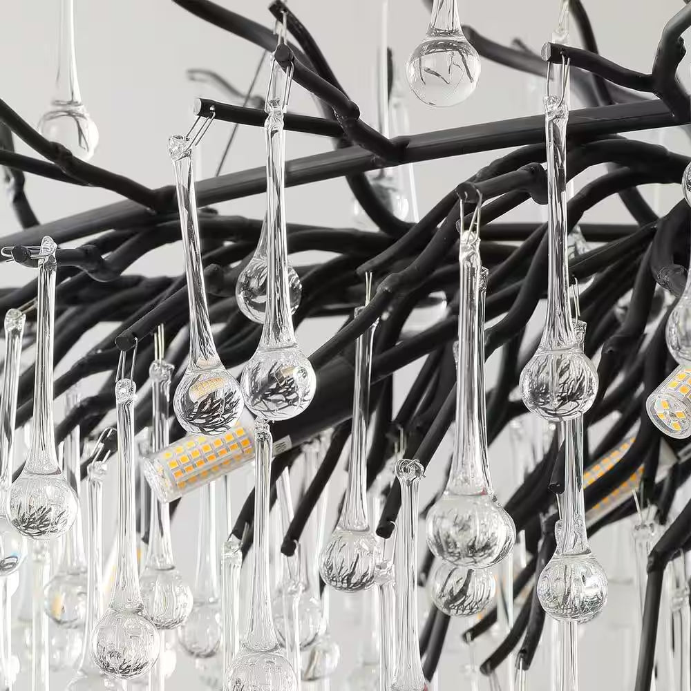 Modern Chandelier 47 In. 13-Lights Black Luxury Crystal Globe Linear Chandelier for Dinning Room, Kitchen Island, Foyer