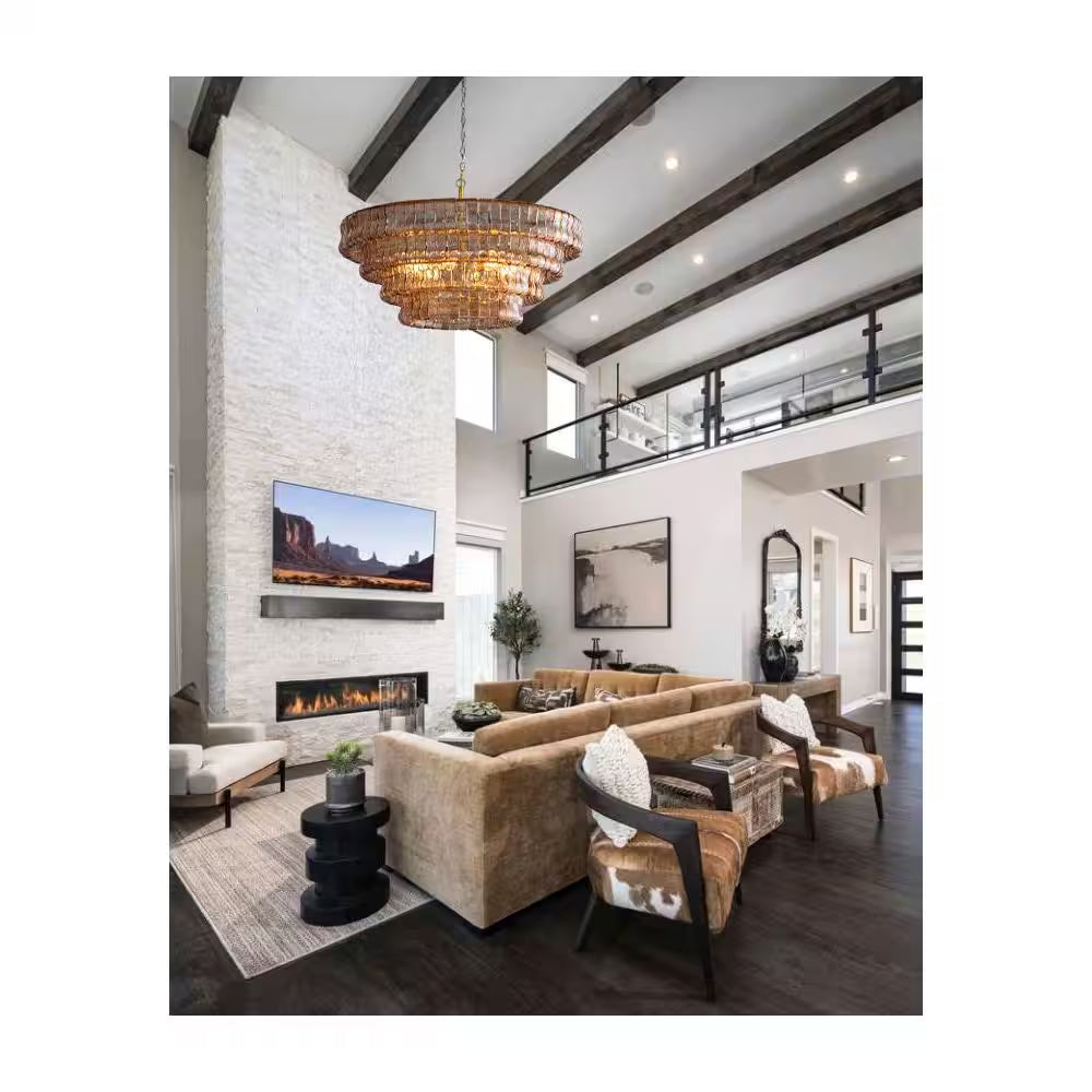 Modern Chandelier 36 In. 6-Lights Gold Crystal Drum Chandelier for Dining Room, Living Room, Kitchen Island, Foyer