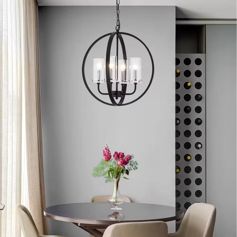 Springfield 4 -Light Shaded Globe Black Chandelier with Wrought Iron Accents