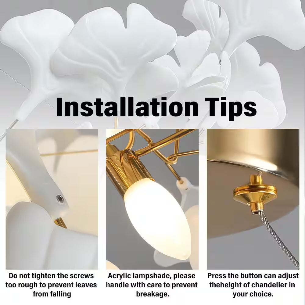 6-Light Gold Chandelier, Luxury Ginkgo Branch Chandelier for Living Room, Dining Room, Foyer, Kitchen Island-L 47 In.