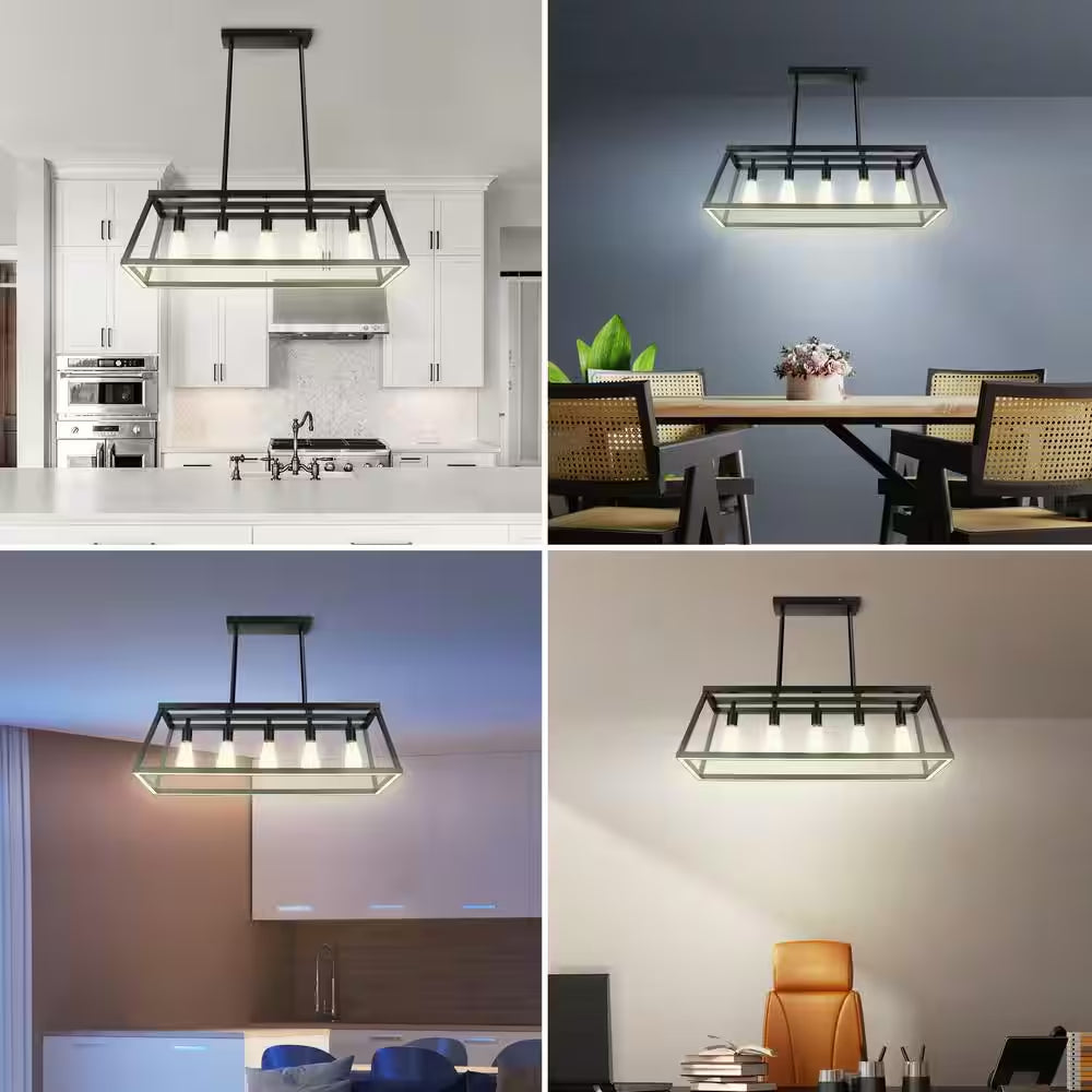 Katalyst 60-Watt 5-Light Matte Black Modern Adjustable CCT and 3-Light Modes Integrated LED Chandelier Light