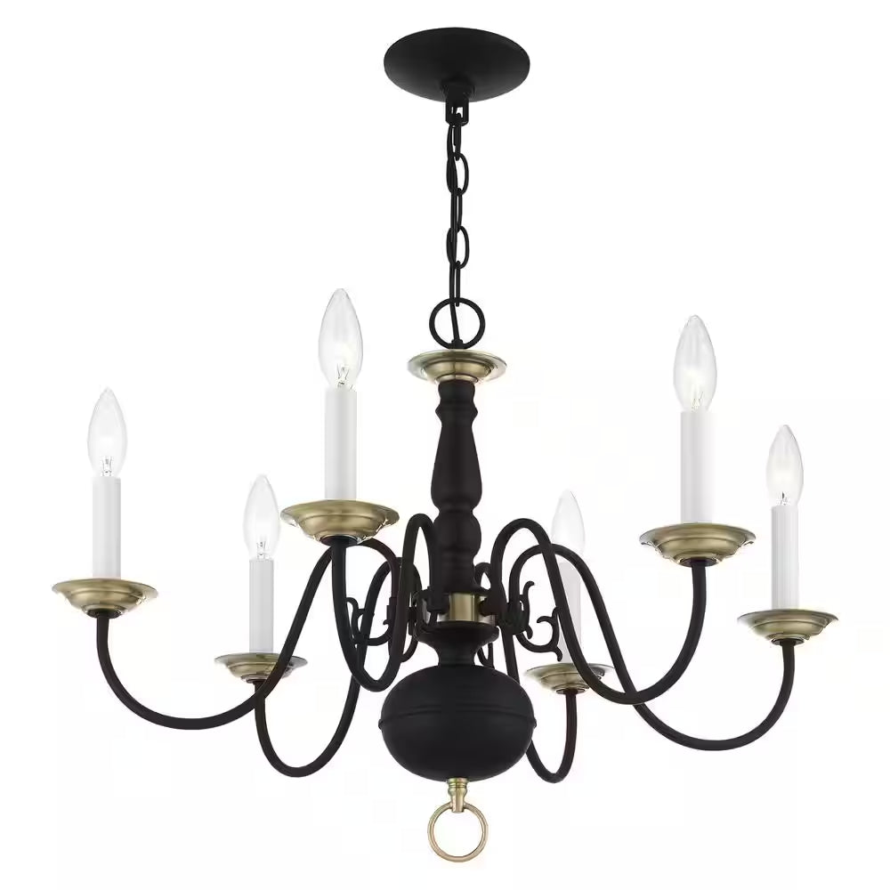 Yorkhaven 6-Light Black with Antique Brass Accents Chandelier