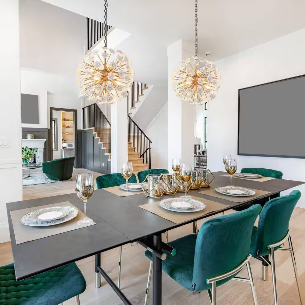 6 Light Brass Globe Chandelier Pendant Light