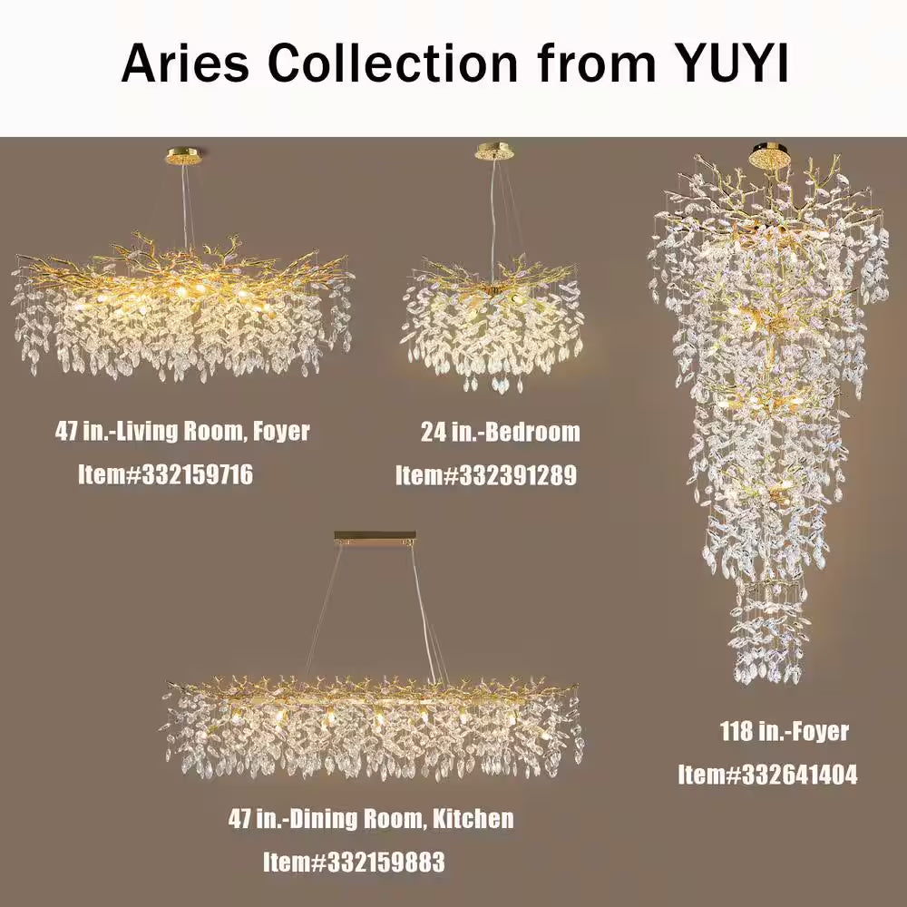 Modern Chandelier 118 In. 28-Light Crystal Gold Chandelier for Foyer, Living Room, Multiple Tiers Chandelier