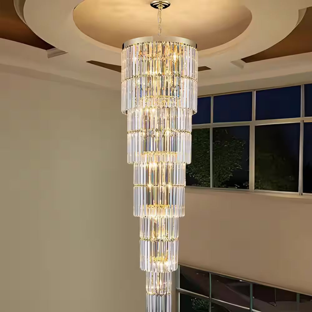Modern Chandelier 125 In. 20-Light Gold Chandelier for Staircase, Foyer, Living Room,Crystal Chandelier for High Ceiling