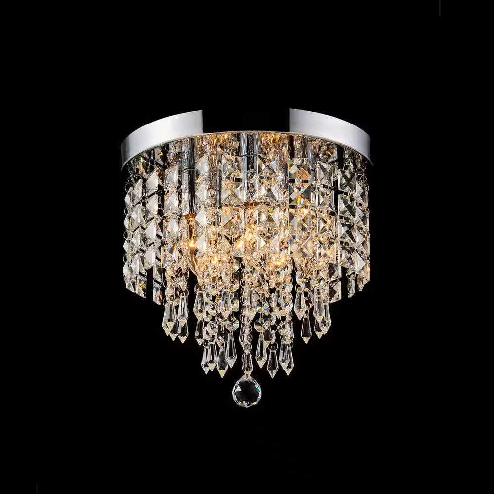 11 In. 5-Light Chrome Flush Mount Chandelier with K9 Crystals