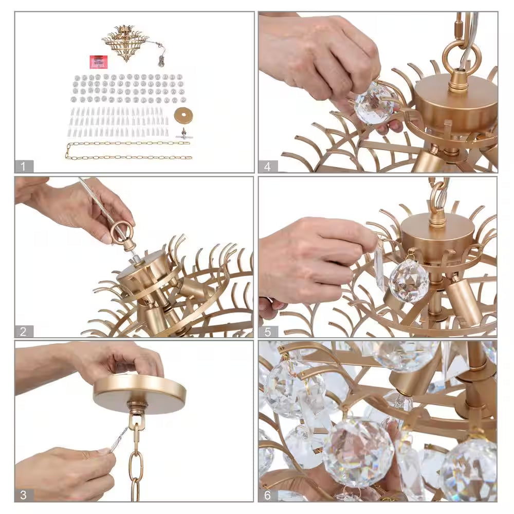 Drops Crystal Chandelier, 3-Light Modern Farmhouse Gold Kitchen Chandelier Pendant Light for Dining Living Room