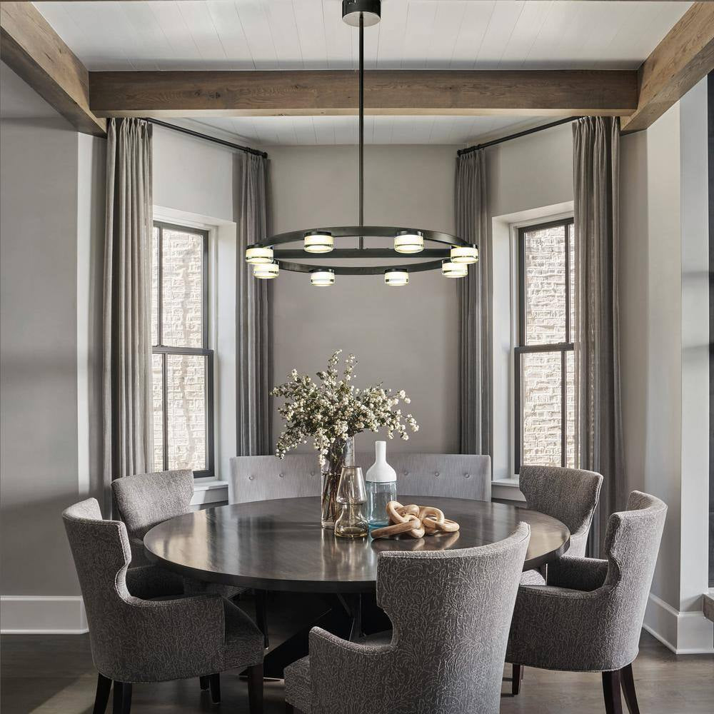 8-Light 32 In. W Modern Contemporary Wagon Wheel Circle Integrated LED Chandelier in Matte Black Buld Included