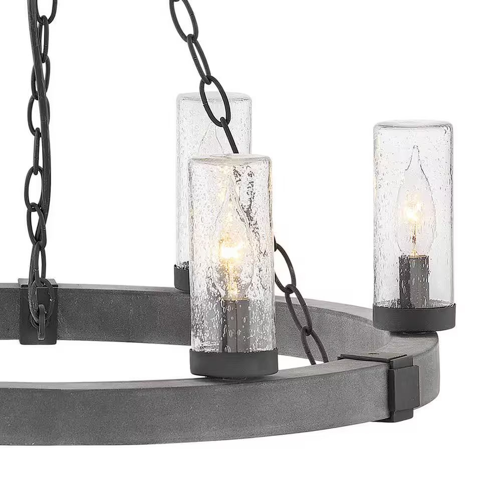 Sawyer Medium 6-Light Aged Zinc Outdoor Hanging Chandelier