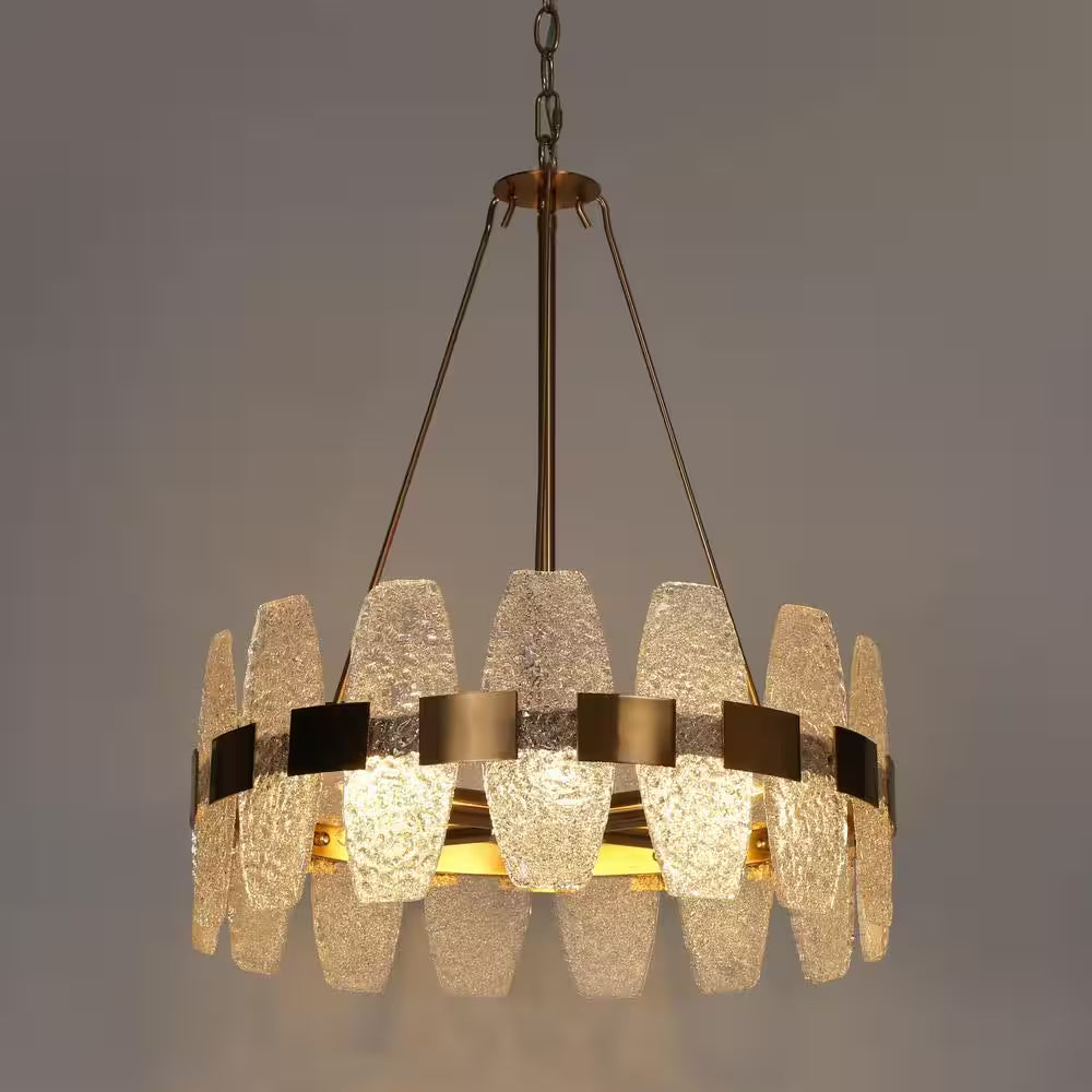 Transitional Plated Gold Kitchen Island Chandelier, 4-Light Glam Dining Room Ceiling Light Fixture with Ice Glass Pieces