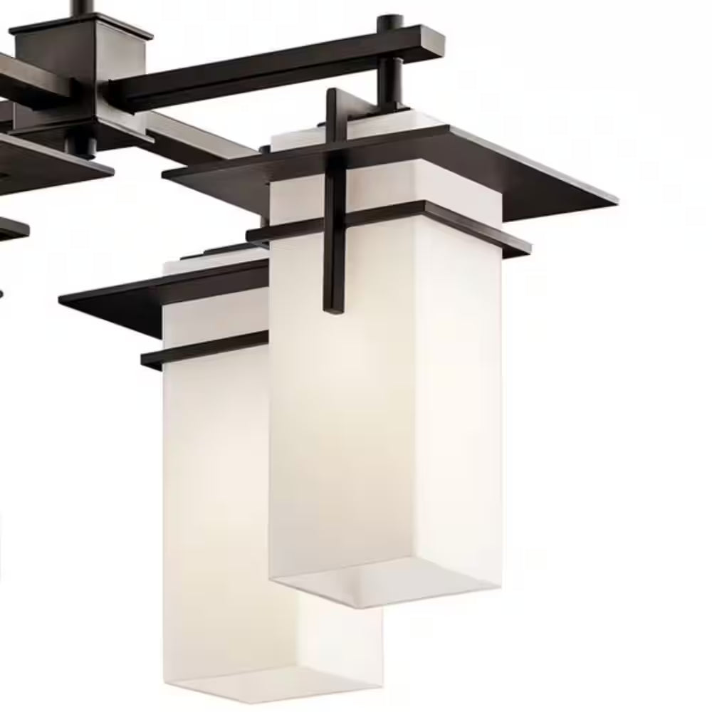 Caterham 4-Light Olde Bronze Outdoor Porch Hanging Chandelier with Satin Etched Glass Shades (1-Pack)