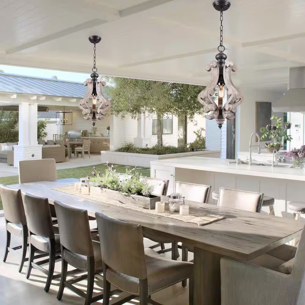 Casali Farmhouse French Country Weathered Wood Chandelier Kitchen Island Pendant Light