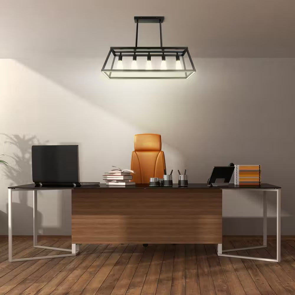 Katalyst 60-Watt 5-Light Matte Black Modern Adjustable CCT and 3-Light Modes Integrated LED Chandelier Light