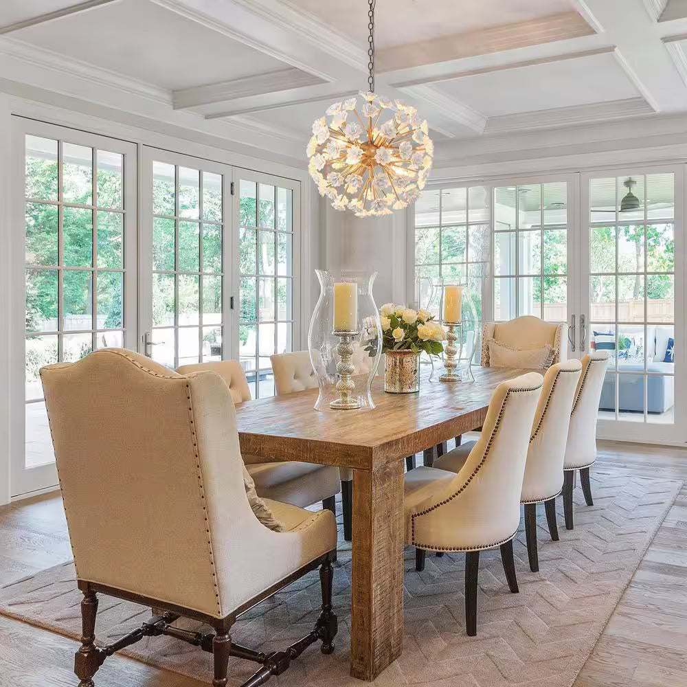 6 Light Brass Globe Chandelier Pendant Light