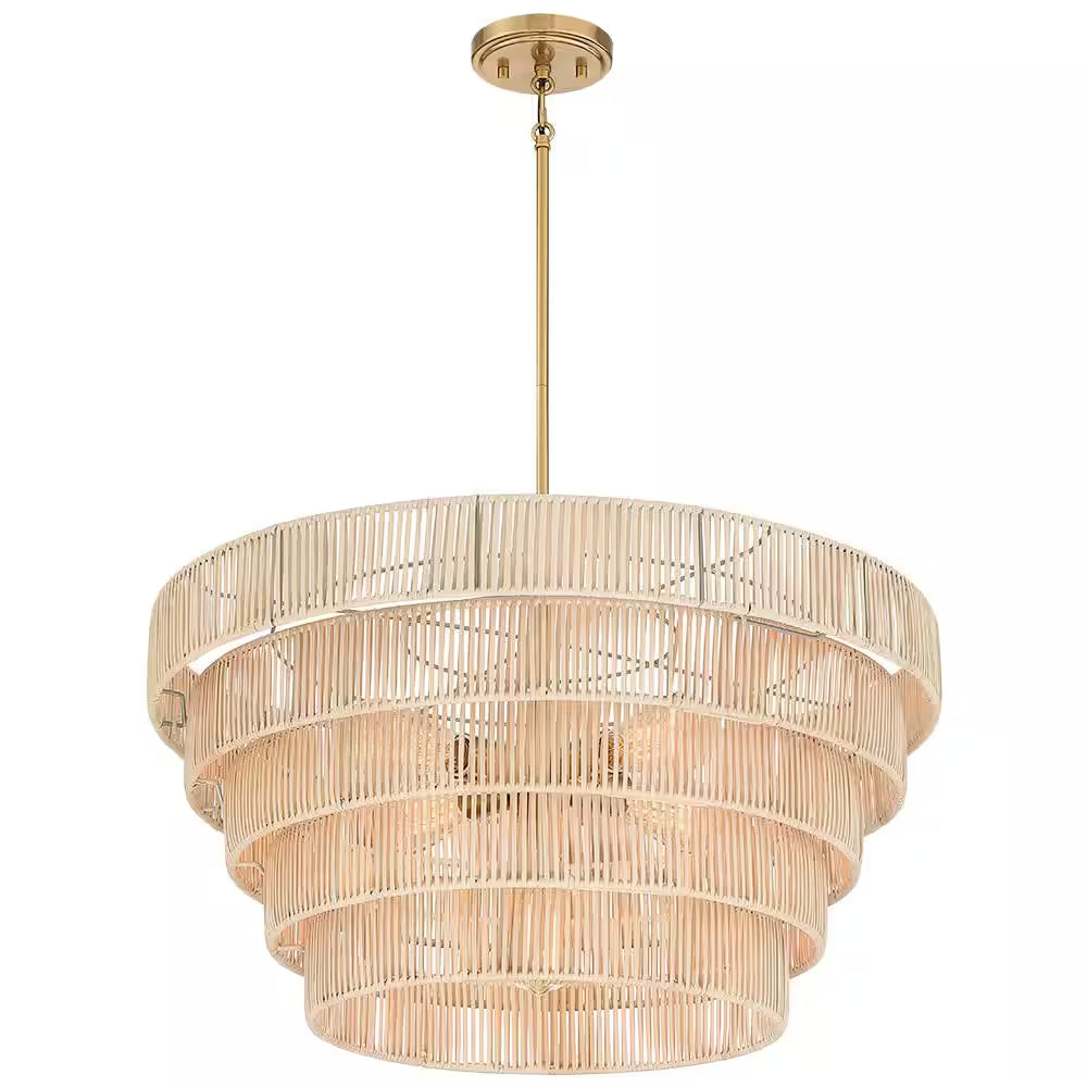 Piersan 26 In. 5-Light Brass Modern Bohemian Chandelier with Tiered Rattan Shade
