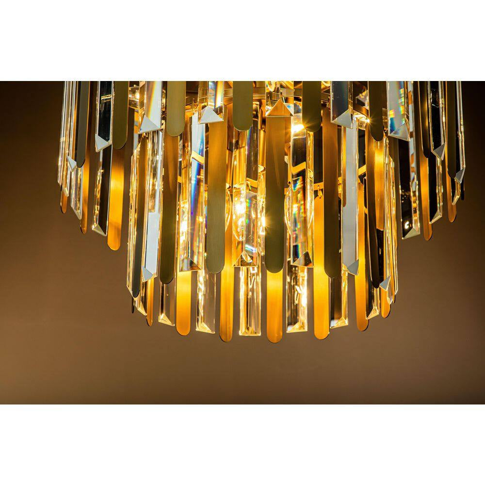 10-Light 19.7 In. Modern Contemporary Gold Stainless Steel Tiered Crystal Chandelier