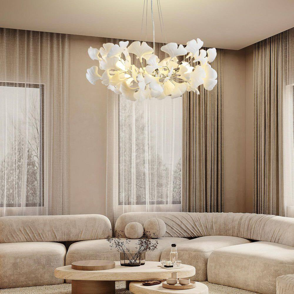 6 Light Silver Chandelier, Luxury Ginkgo Branch Chandelier for Living Room, Dining Room, Foyer, Kitchen Island-L31 In.